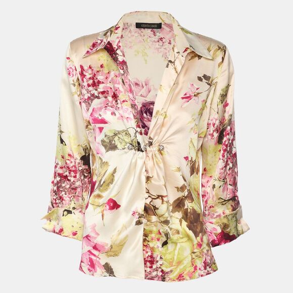 Roberto Cavalli Multicolor Floral Print Silk Top S